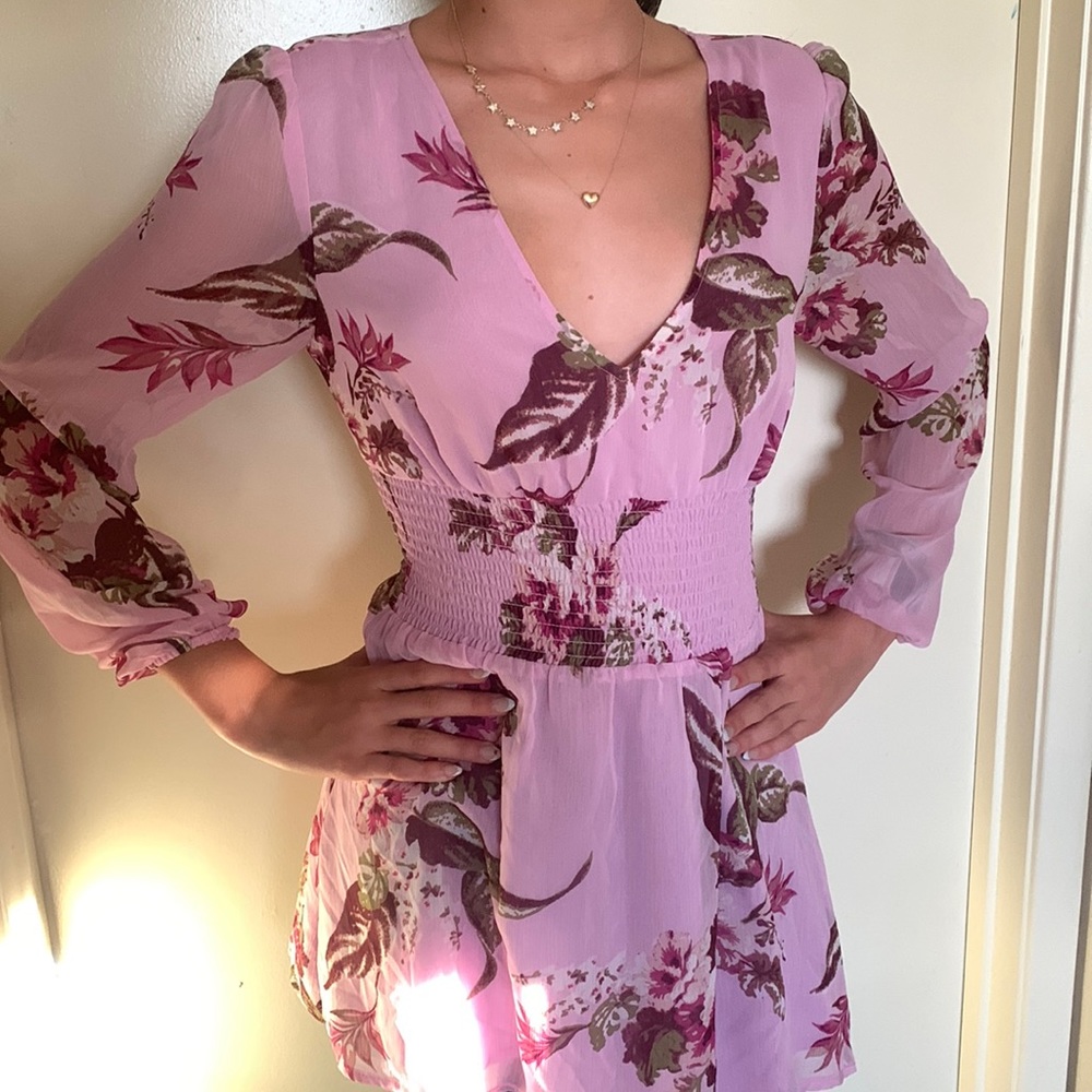 Long sleeve dress , floral and short